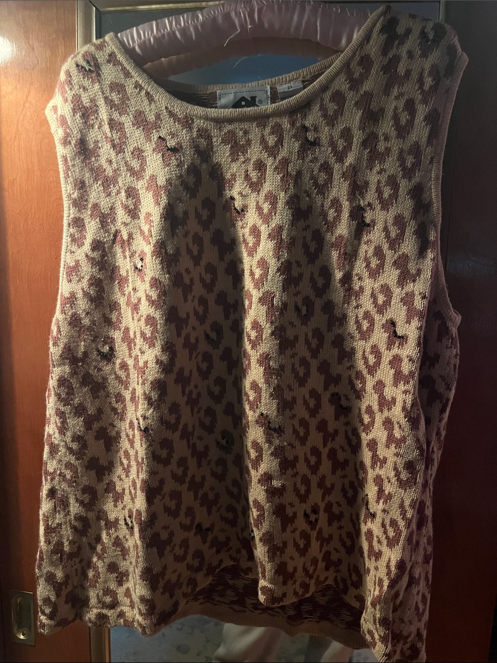 Storybook Knits Beige and Brown Leopard-Print Sleeveless Knit Top